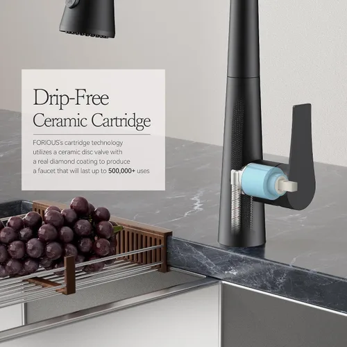 Vista 7 de FORIOUS Grifo de cocina negro alto con rociador extraíble, grifo clásico de acero inoxidable de arco alto para fregadero de cocina, mango único, 3