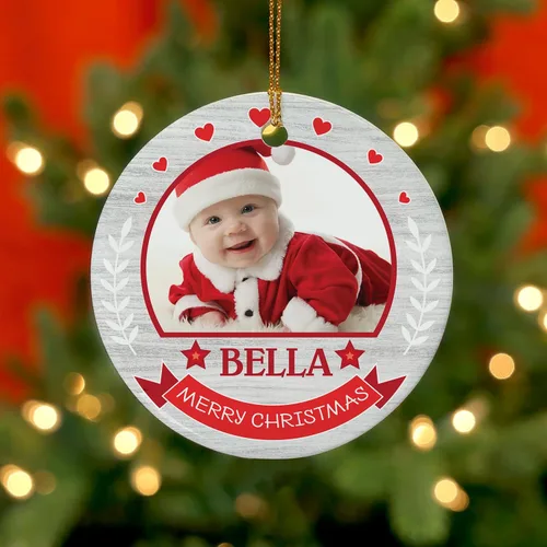 Vista 5 de Adorno de Navidad con foto personalizada 2023, adorno de Navidad con nombre del bebé, adorno de Navidad con texto personalizado para bebé, recién