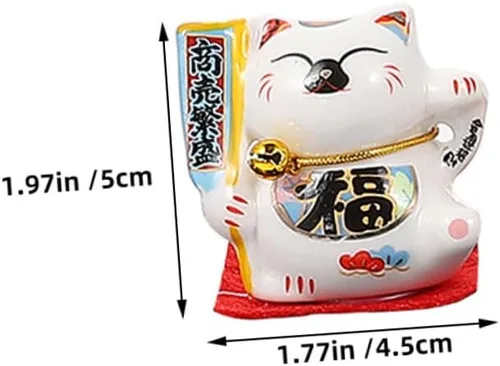Vista 3 de NOLITOY Gato de la suerte de cerámica gato japonés Maneki Gato riqueza agitando gato decoración interior del coche Gato agitando figurita coche