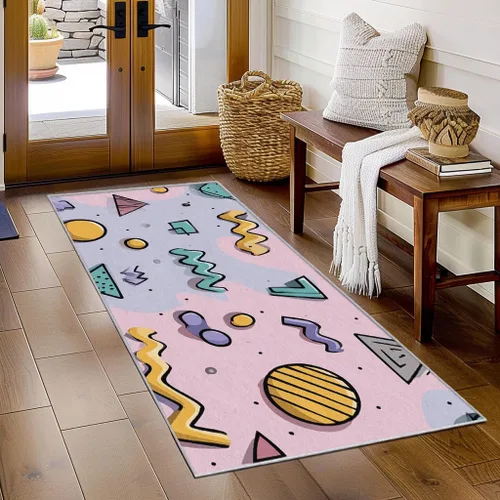 Vista 16 de Memphis Runner Rug 2x4 Small - Hallway Runner Rug Retro 80s Funky Geometric Fashion Pattern, Non Slip, Washable, Memphis Home Decor Carpet for