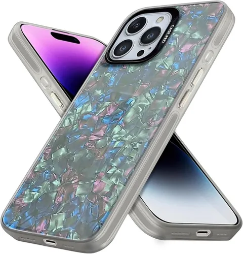 Vista 2 de Funda para iPhone 15 Pro Max, con purpurina nacarada, patrón colorido de chippy láser, delgada, resistente, apta para bolsillo, fundas de 6.7