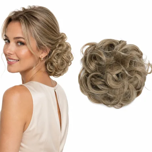 Vista 18 de CAISHA Postizo Grande Scrunchy Recogido Peinado Nupcial Rizado Moño Despeinado Marrón Chocolate Oscuro G2E