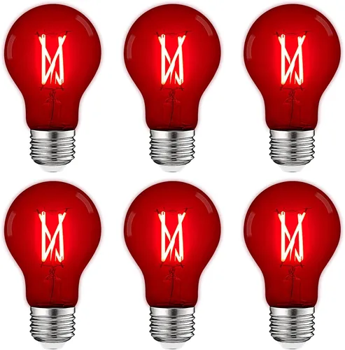 Vista 20 de LUXRITE Bombilla LED A19 Edison verde, 4.5 W (equivalente a 60 W), filamento de vidrio de color, certificación UL, base estándar E26