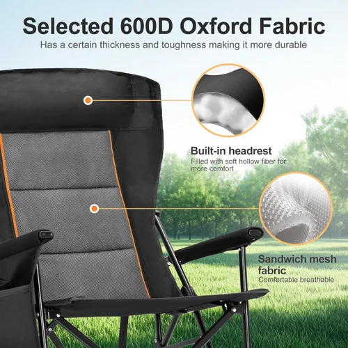 Vista 6 de LET'S CAMP Sillas de camping de gran tamaño Silla de césped resistente con Negro