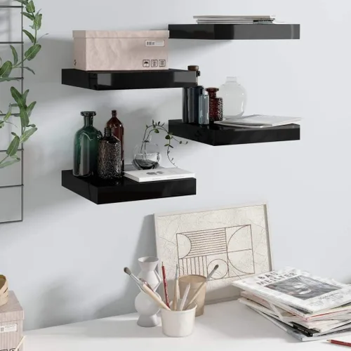 Vista 121 de Estante flotante de pared negro de 9.1 x 9.3 x 1.5 pulgadas, estante de almacenamiento de estante montado en la pared, estantes flotantes
