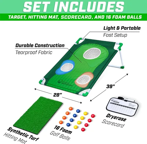 Vista 5 de GoSports BattleChip Backyard Golf Cornhole Games – Includes Targets, Chipping Mats, Foam Golf Balls, Scorecard and Carry Case