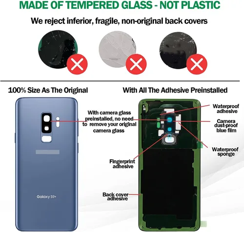 Vista 4 de Para Galaxy S9 Plus SM-G965 All Carriers Cubierta de repuesto de cristal Azul coral