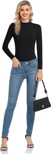 Vista 5 de Camiseta térmica básica de manga larga para mujer ligera con cuello alto ajuste delgado suave