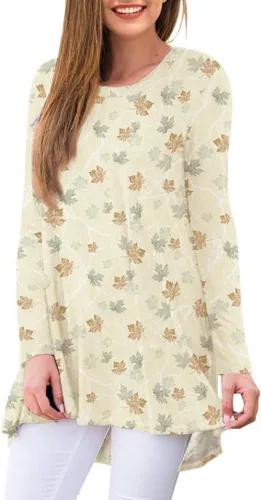 Vista 53 de AWULIFFAN Blusa tipo túnica holgada de manga larga con cuello redondo para mujer