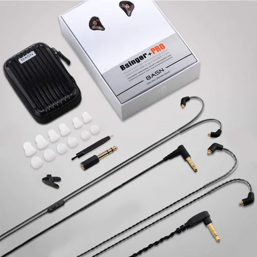 Vista 6 de BASN Auriculares profesionales intrauditivos con monitor para cantantes, bateristas y músicos con conector MMCX IEM (Pro Clear Negro)