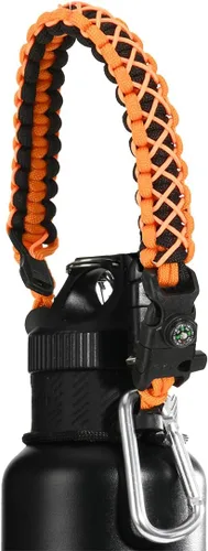 Vista 6 de Asa de cuerda de paracaídas para botellas Hydroflask 2.0 de boca ancha y estándar, con nuevo soporte de anillo de seguridad, 12oz - 64oz