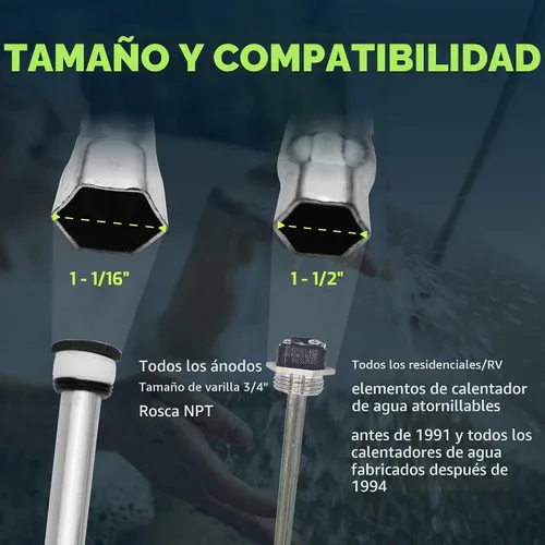 Vista 5 de ONENESS 369 Llave de Tuercas para Vástago de Ánodo y Elemento de Calentador de Agua de RV - 10" Hexagonal Dual de Alta Torsión para Eliminar