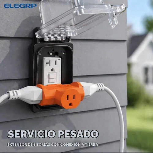 Vista 8 de ELEGRP Extensor de Energía de Servicio Pesado de 3 Clavijas a Triple Toma en Dirección T, Extensor de Toma de Pared Multidireccional con Conexión a
