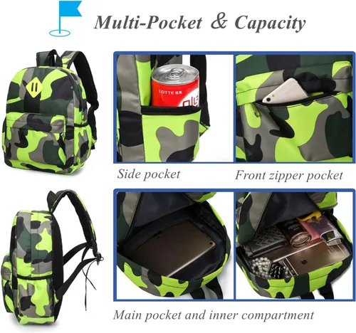 Vista 4 de Mochila de camuflaje para niños preescolares para jardín de infantes, bolsa de guardería, Camuflaje azul cielo, Mochilas de mochila