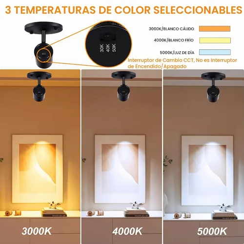 Vista 2 de CLOUDY BAY Lámpara de techo LED de montaje empotrado, CRI90+ 9W 3000K 4000K 5000K seleccionable regulable, cabezal de luz de pista de techo