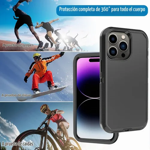 Vista 6 de Funda para iPhone 14 Pro Max con 2 protectores de pantalla, resistente de servicio pesado a prueba de golpes, protección contra caídas, resistente