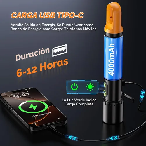 Vista 5 de Linterna LED recargable de alto lúmen, linterna súper brillante de 30W, linterna magnética de 2000 lúmenes con 9 modos, linterna de policía