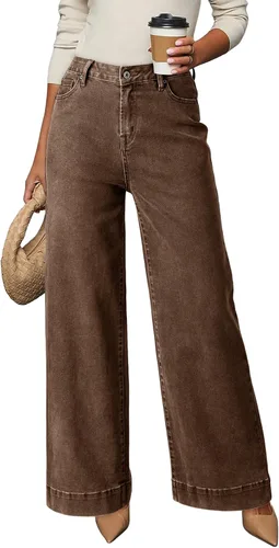 Vista 22 de Dokotoo Pantalones de mezclilla casuales de cintura alta para mujer Marrón