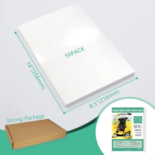 Vista 7 de Papel fotográfico brillante de doble cara, 8.5 x 14, tamaño legal para impresora de inyección de tinta, paquete de 50, 200 gsm/52 libras