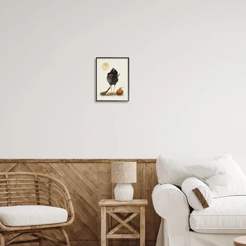 Vista 2 de Stupell Industries Arte giclée enmarcado de bruja de pájaro negro de Halloween, diseño de Shanda Louis