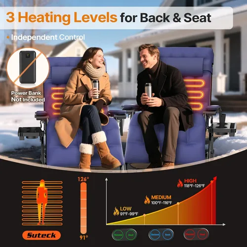 Vista 4 de Suteck Heated Zero Gravity Chair, 33" XXL Oversized Reclining Lounge Chairs Blue