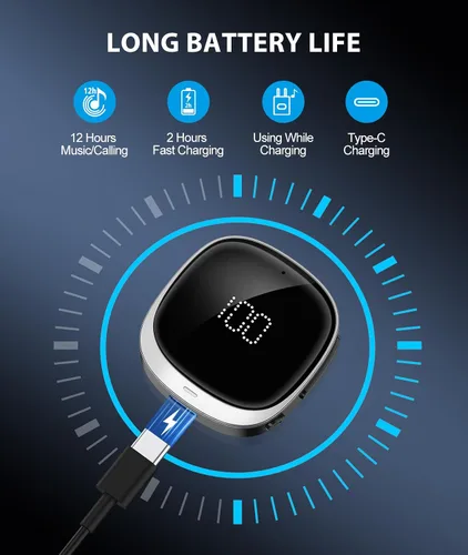 Vista 7 de COMSOON Adaptador Bluetooth AUX para Coche, [Pantalla LED] Receptor Bluetooth 5.3 para Altavoz/Estéreo Doméstico/Auriculares con Cable, Receptor