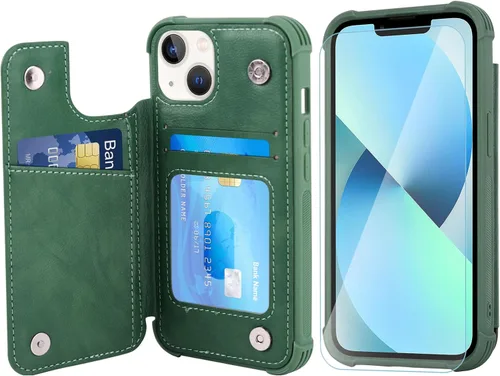 Vista 20 de VANAVAGY Funda tipo cartera compatible con iPhone 13 Mini para mujeres y hombres, funda de piel sintética con tapa para teléfono compatible con Negro