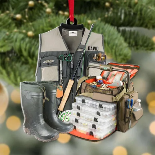 Vista 17 de Pesca en el cielo, adorno de pesca personalizado, decoración de Navidad para amantes de la pesca, nombre y fecha personalizados, regalo