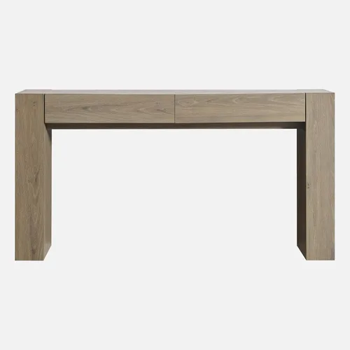 Vista 7 de OKD Moderna mesa consola de entrada, mesa de sofá con cajones, mesa de pasillo de 63 pulgadas de largo detrás del sofá, diseño de madera gruesa
