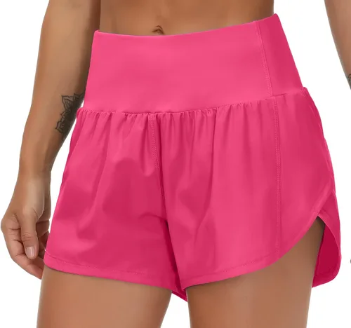 Vista 2 de THE GYM PEOPLE - Pantalones cortos deportivos de entrenamiento para mujer, con cintura alta, de secado rápido, con forro de malla y bolsillos