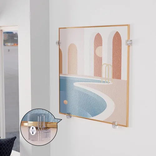 Vista 6 de Kit de soporte de espejo – 22 clips de plástico transparente, clips de retención de vidrio, kit para colgar con tornillos y puerta fija de caja