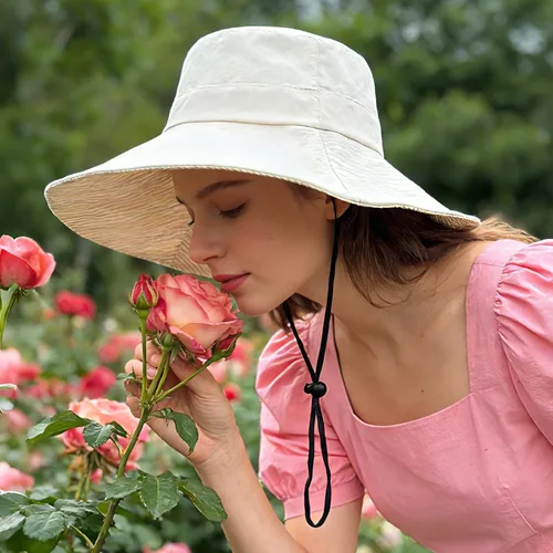 Vista 4 de Women's Wide-Brim Foldable Beach hat, UV Protection UPF 50+, Summer Sun hat Beige