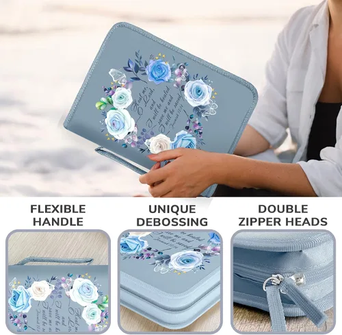Vista 17 de DEHITE Funda para la Biblia para mujer, bolsas de transporte de la Biblia, tamaños medianos y grandes, ranuras para bolígrafos, tela de primera