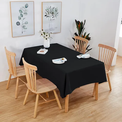 Vista 6 de Mantel rectangular de poliéster de 60 x 102 pulgadas, color negro, lavable para mesa de 6 pies, perfecto para bodas, fiestas, restaurantes