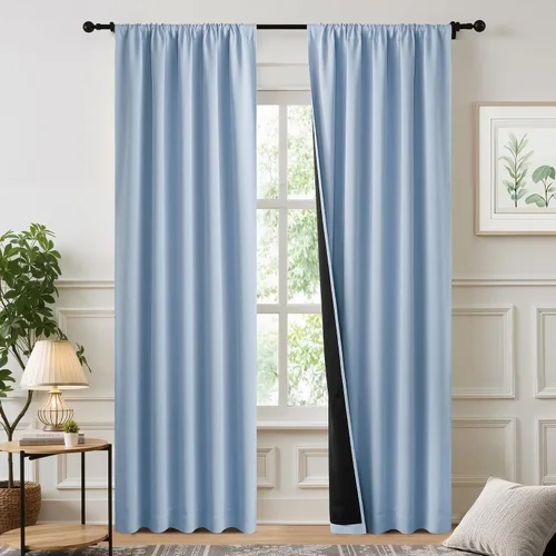 Vista 64 de NICETOWN Biscotti Beige 100% Cortinas opacas de 45" de largo para cocina, bolsillo con varilla para sótano completamente opaco, cortinas térmicas