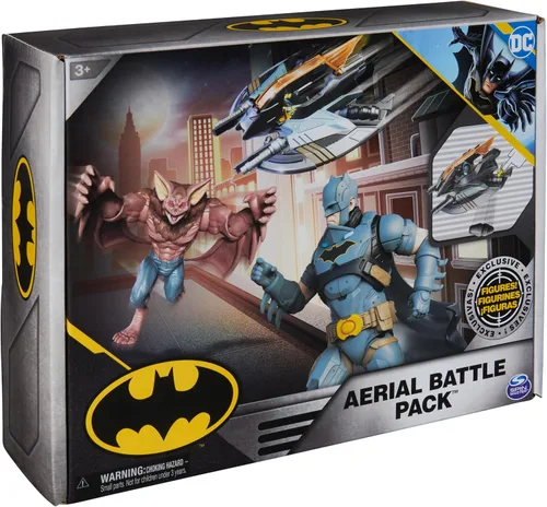Vista 9 de DC Comics, Paquete de batalla aérea de Batman (exclusivo de Amazon), vehículo de murciélago, figura de acción de Batman y hombre-murciélago de 4