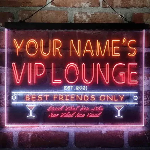 Vista 11 de Letrero de luz de neón LED tricolor personalizado VIP Lounge Bar Personalizar Nombre Fecha Texto Cita Fuente Verde y Rojo y Amarillo 13 x 8.7