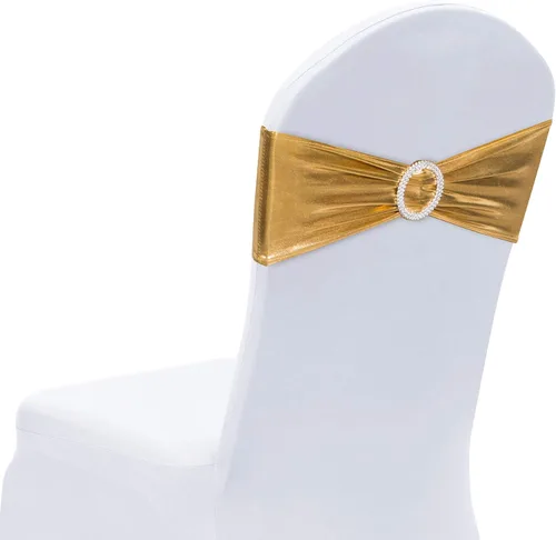 Vista 13 de Obstal 10 cintas elásticas de elastano para sillas de recepción de boda, bandas elásticas universales para silla con hebilla deslizante