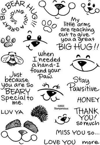 Vista 4 de Spellbinders Stampendous Bear Hugs Face and Sentiments - Juego de sellos transparentes