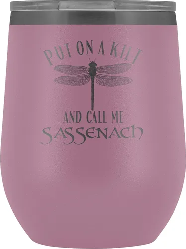 Vista 2 de Outlander Vaso de vino Put On A Kilt and Call Me Sassenach de 12 onzas de acero inoxidable grabado, taza para bebidas frías y calientes, color negro