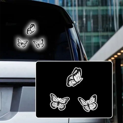 Vista 23 de Juego de 3 calcomanías reflectantes de alta intensidad para automóvil, diseño de mariposa, decoración de coche, impermeable, parachoques de coche