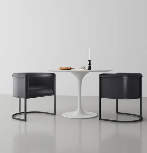 Vista 2 de Manhattan Comfort Bali - Silla de comedor de piel sintética, diseño Art Deco moderno con silueta escultórica, marco de metal, cojines acolchados