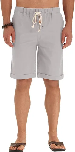 Vista 3 de Sailwind Pantalones cortos de lino para hombre, estilo casual, con cordón, para playa