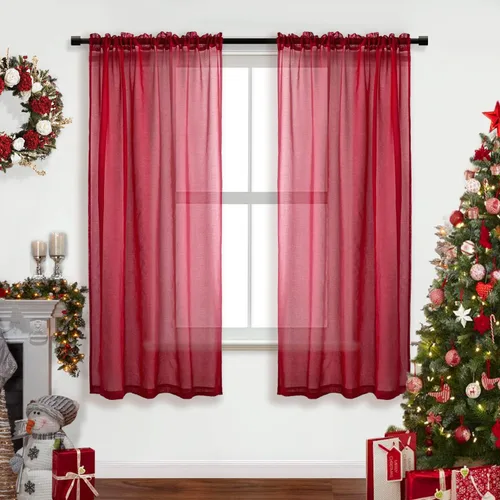 Vista 23 de XTMYI Cortinas negras de 48 pulgadas de largo para dormitorio, juego de 2 paneles, bolsillo para cortinero, cortinas de encaje transparentes