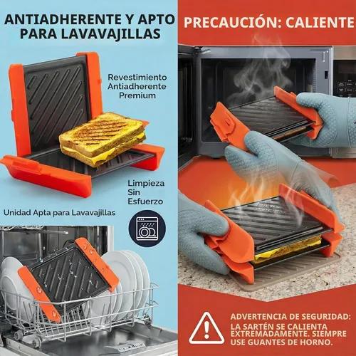 Vista 7 de MACONEE Sandwichera para microondas y prensa panini, sartén antiadherente para microondas y placa para verduras para queso crujiente a la parrilla