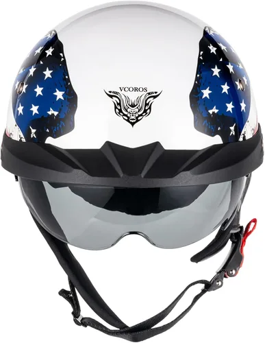 Vista 3 de VCOROS VHF04 - Casco de motocicleta para adultos, estilo retro, con cara abierta Adult Vintage Cruiser Motorcycle Helmet Retractable Sun Visor DOT