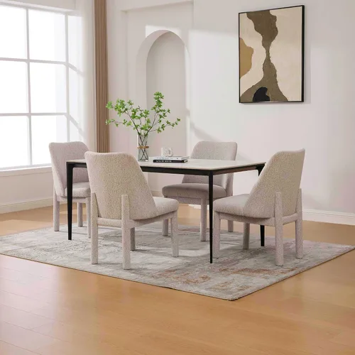 Vista 7 de Modern Minimalist Style Dining Chair,High Curved Backrest Conversation Chair,Comfortable Chenille Side Chairs for Living Beige Set of 4