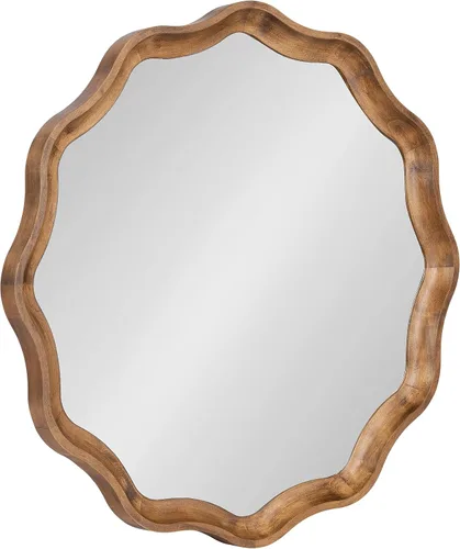 Vista 8 de Kate and Laurel Hatherleigh Espejo redondo de pared de madera de transición, 28 pulgadas de diámetro, marrón rústico, espejo circular de madera