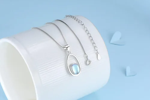 Vista 5 de Collar con colgante de piedra lunar de ópalo para mujer, collar de plata de ley 925, delicado colgante ovalado de lágrima, joyería para mujeres