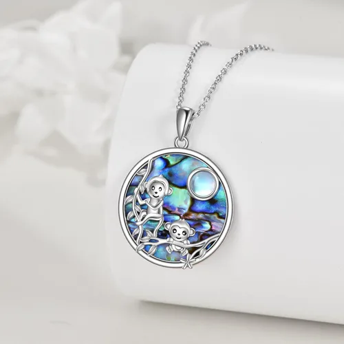 Vista 4 de AXELUNA Collar de plata de ley con colgante de concha de abulón de piedra lunar para mujer, Plata esterlina, Circón